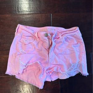 american eagle jean shorts with rips! size: 12. color: pink